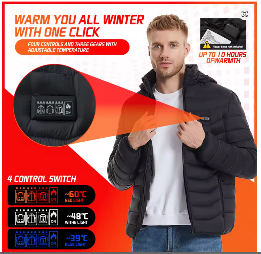 ELECTRONIC HEATED WINTER JACKET - 21 HEATING AREAS - Winter Men's Women's Winter Jacket -Motorcycle Jacket USB Electric Heating Jacket Heated Vest Moto Thermal