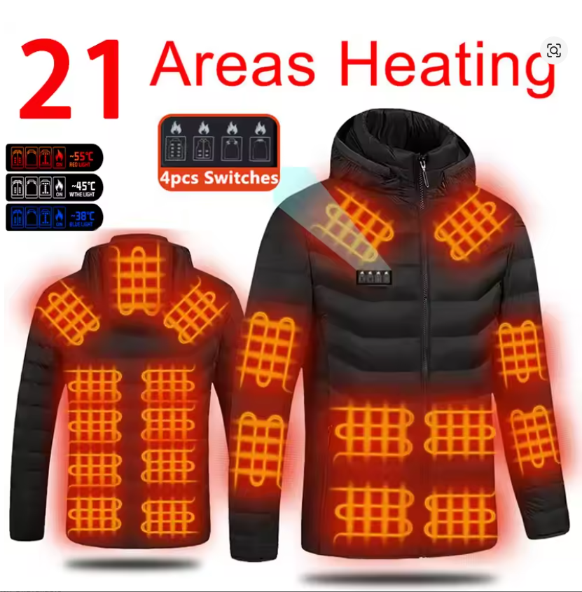 ELECTRONIC HEATED WINTER JACKET - 21 HEATING AREAS - Winter Men's Women's Winter Jacket -Motorcycle Jacket USB Electric Heating Jacket Heated Vest Moto Thermal