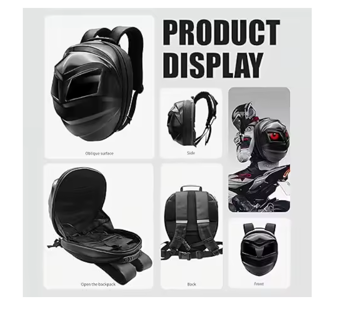 LED Backpack - Bike Riders- Scooters - Runners - Joggers - School Backpack - Safety Backpack Eyes Glow - Carbon Fiber Texture - Carry Helmet - School bag - Laptop