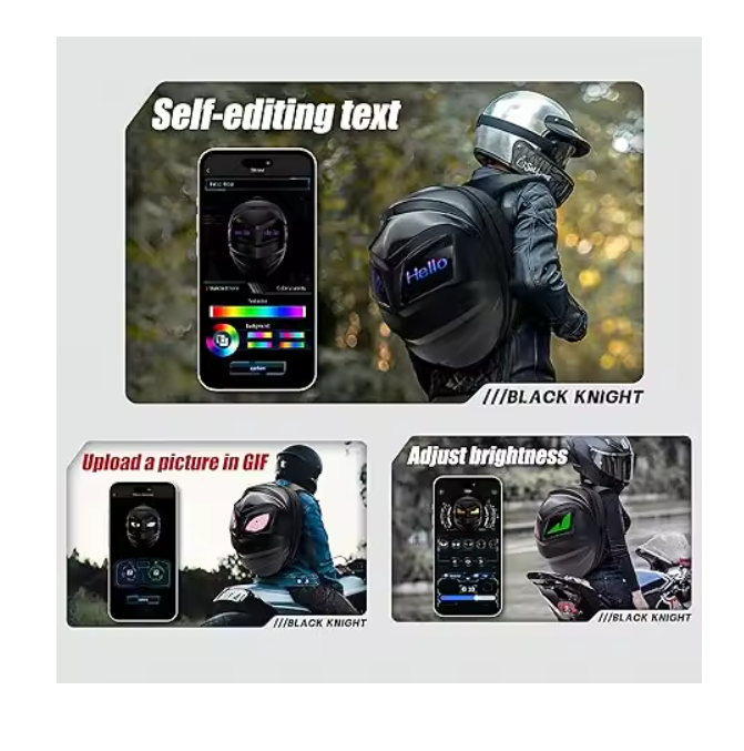 LED Backpack - Bike Riders- Scooters - Runners - Joggers - School Backpack - Safety Backpack Eyes Glow - Carbon Fiber Texture - Carry Helmet - School bag - Laptop