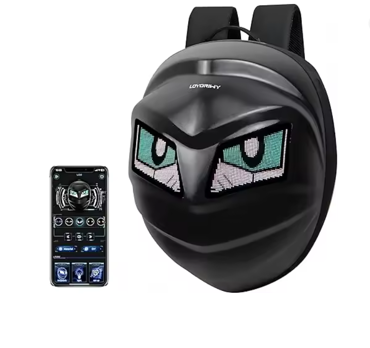 LED Backpack - Bike Riders- Scooters - Runners - Joggers - School Backpack - Safety Backpack Eyes Glow - Carbon Fiber Texture - Carry Helmet - School bag - Laptop