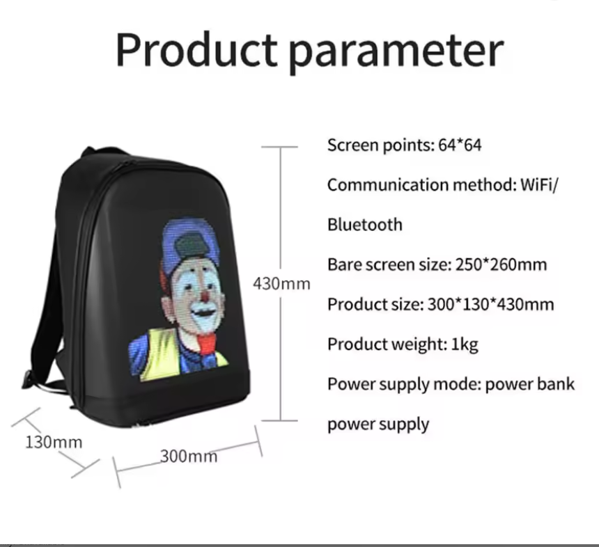 LED WiFi Version Backpack For School- Bicycling - Walking- Jogging  - Scotering -- Smart Phone Control LED Screen Dynamic Fashionable 3.0 Waterproof Backpack Motorcycle Laptop Cycling Backpackuct